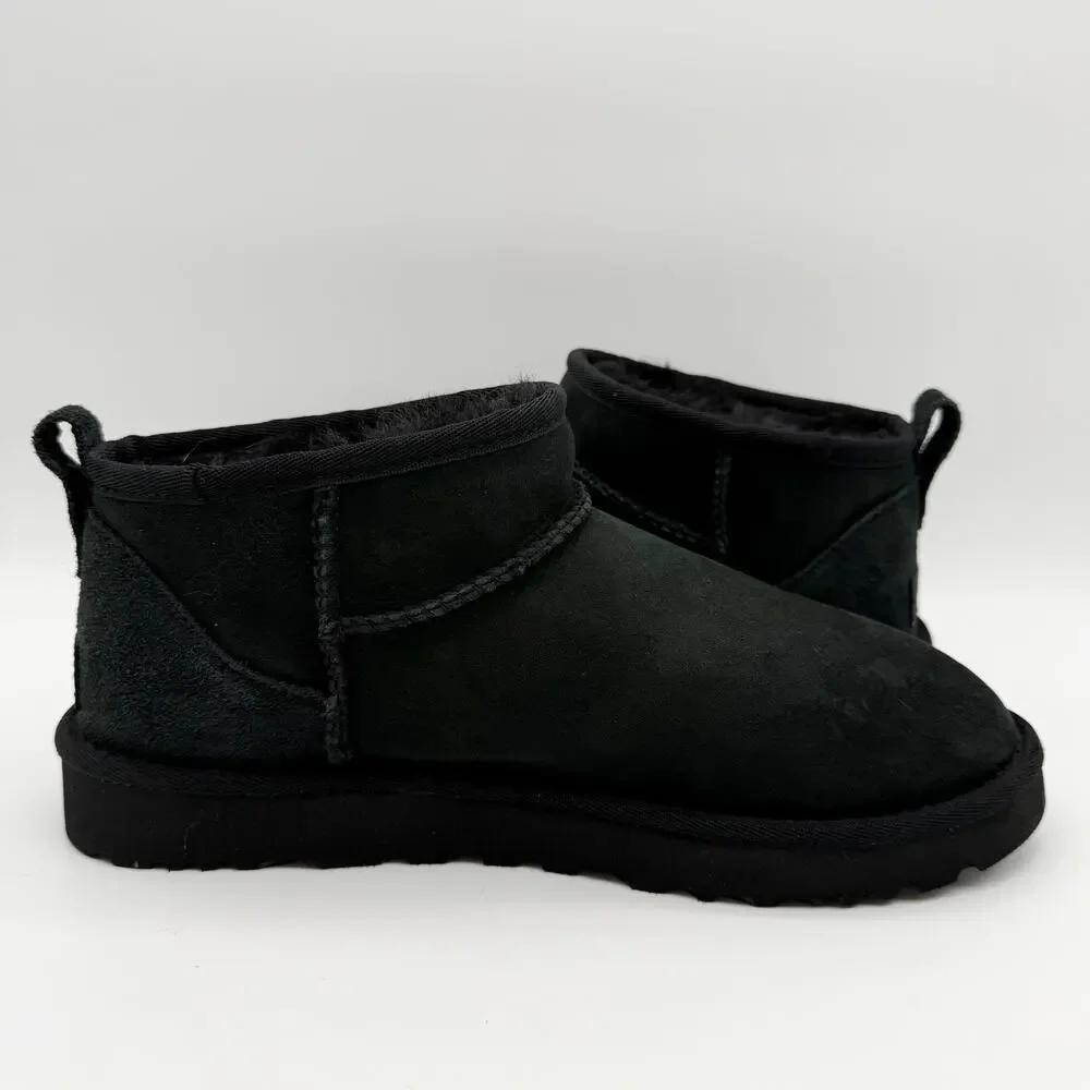 UGG Women Classic Ultra Mini Booties US 8 EU 39 Black Suede GUC